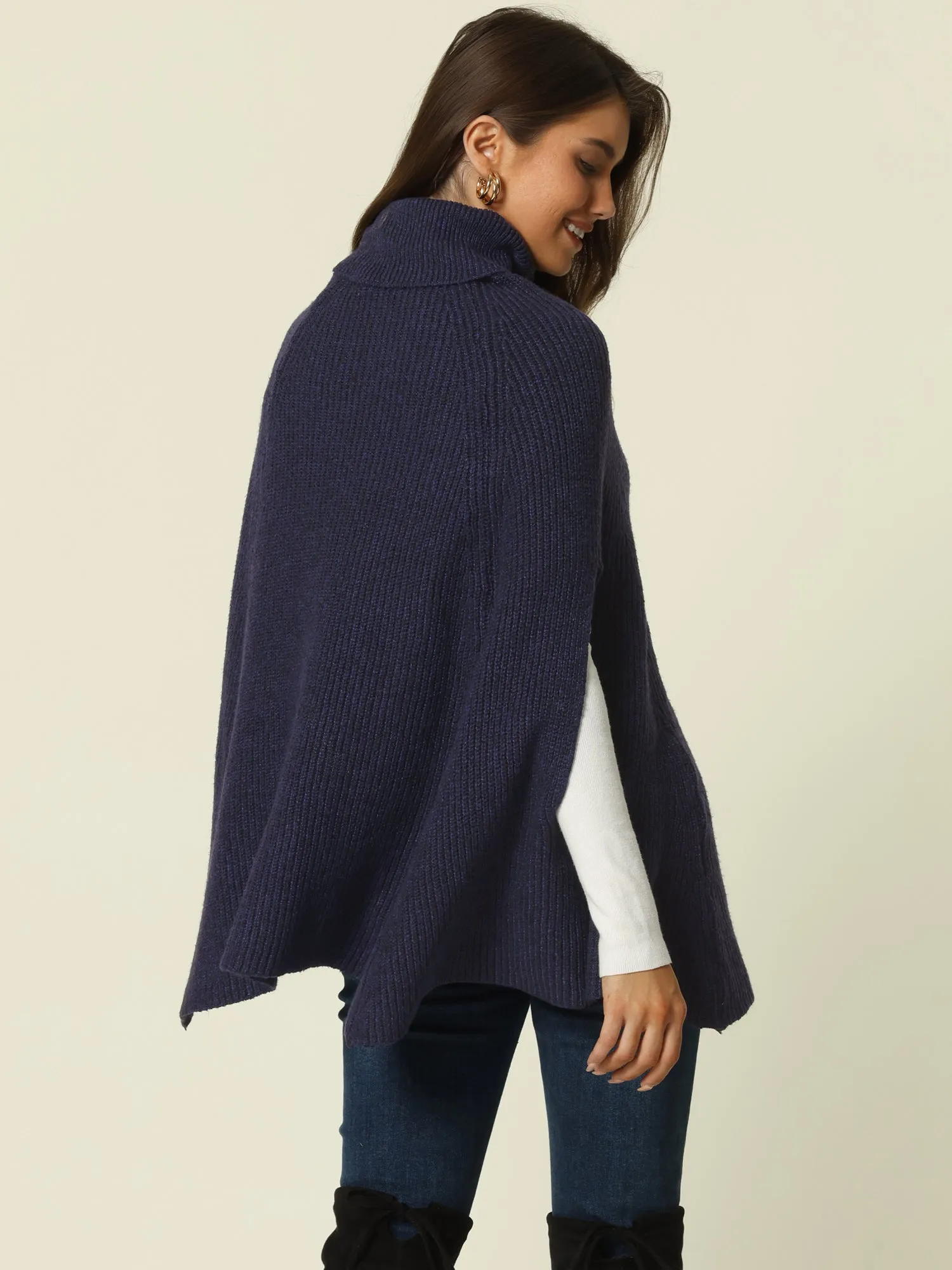 Women's Turtleneck Fashion Chunky Knit Cape Sweater