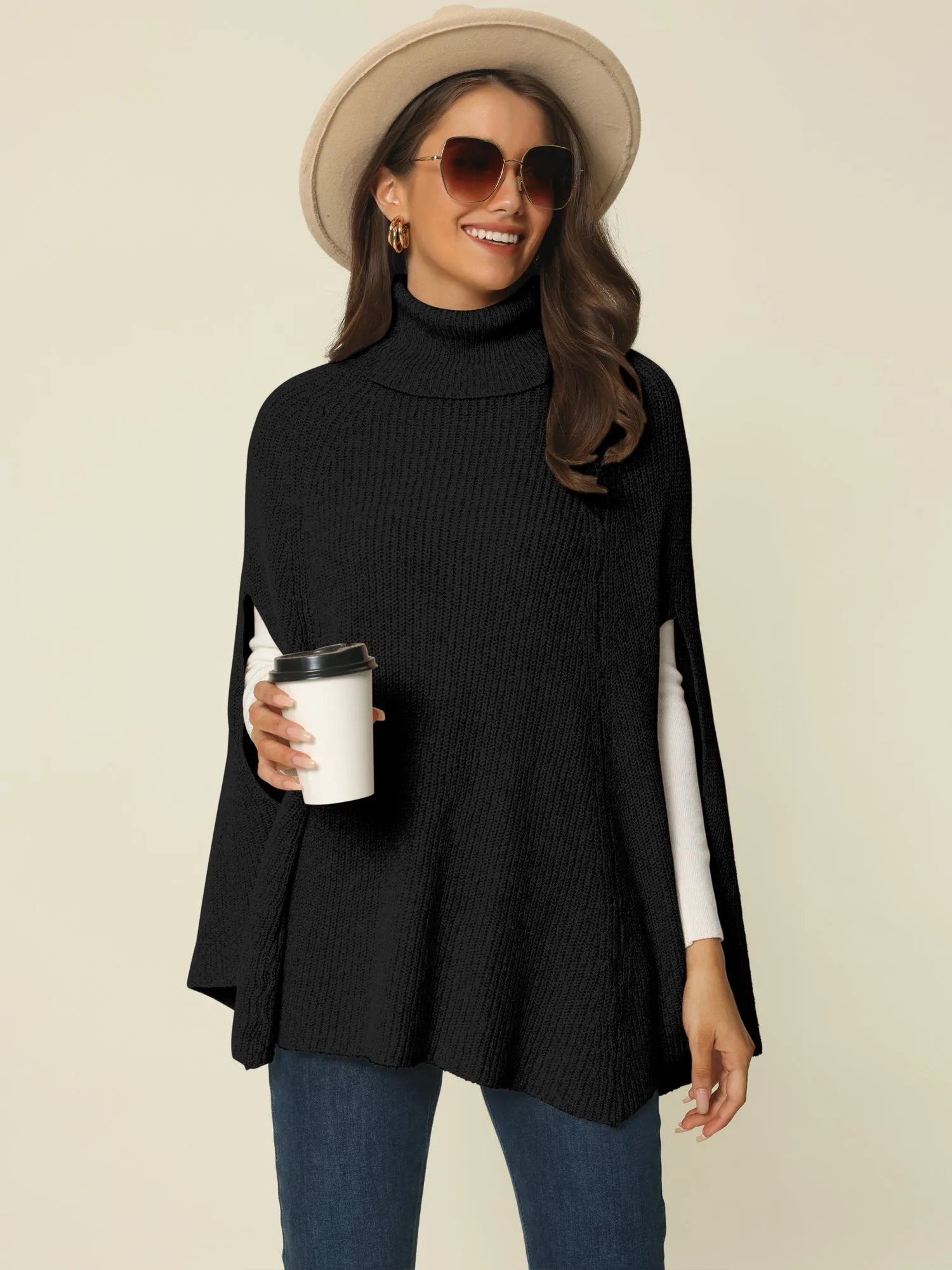 Women's Turtleneck Fashion Chunky Knit Cape Sweater