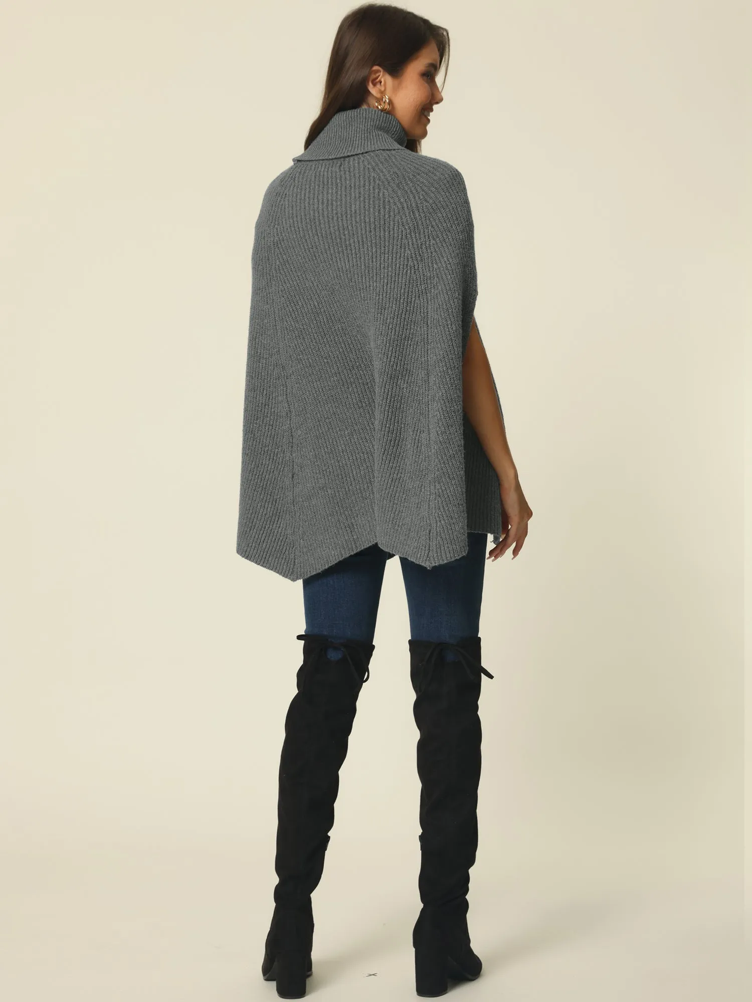 Women's Turtleneck Fashion Chunky Knit Cape Sweater