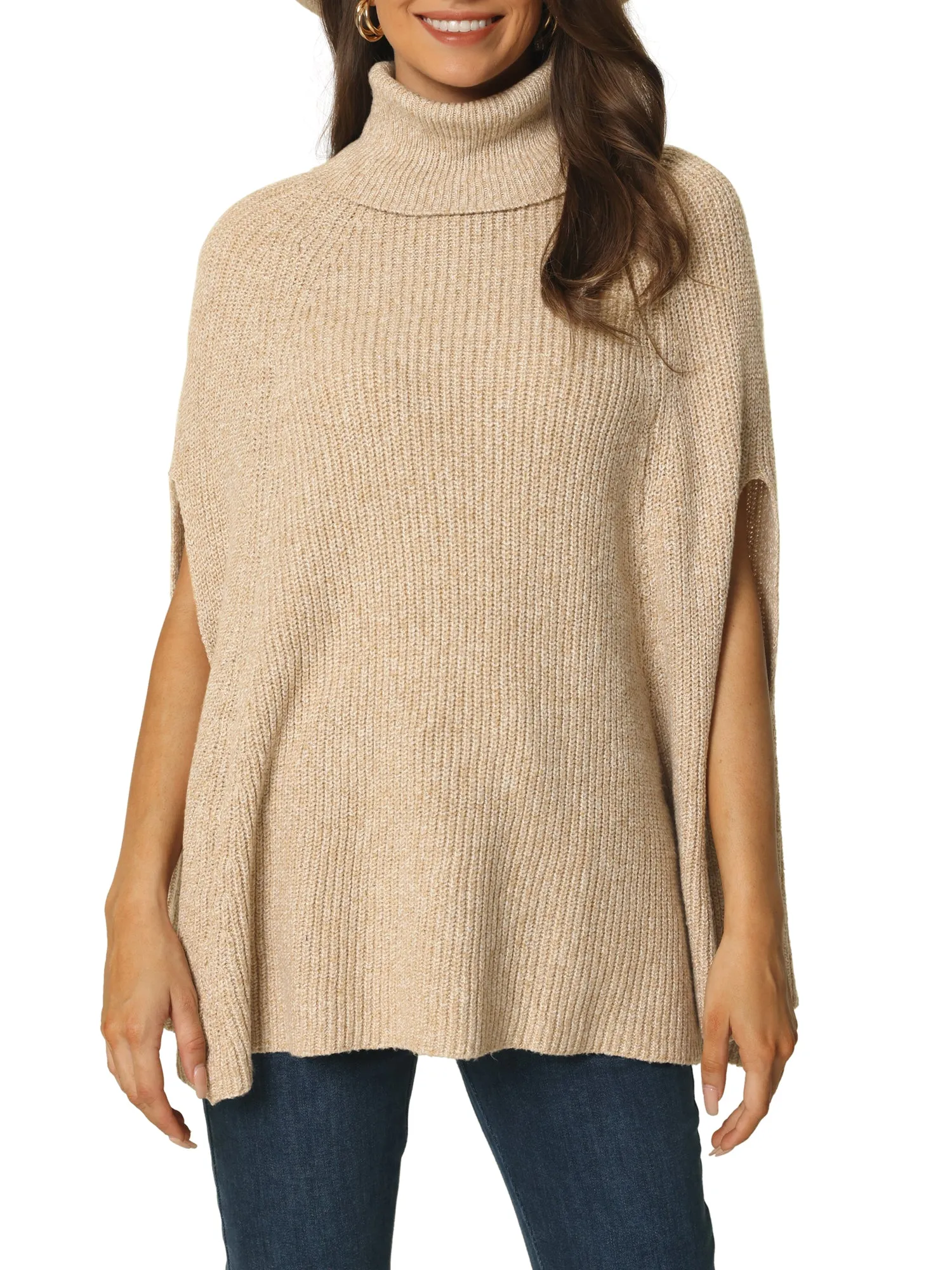 Women's Turtleneck Fashion Chunky Knit Cape Sweater