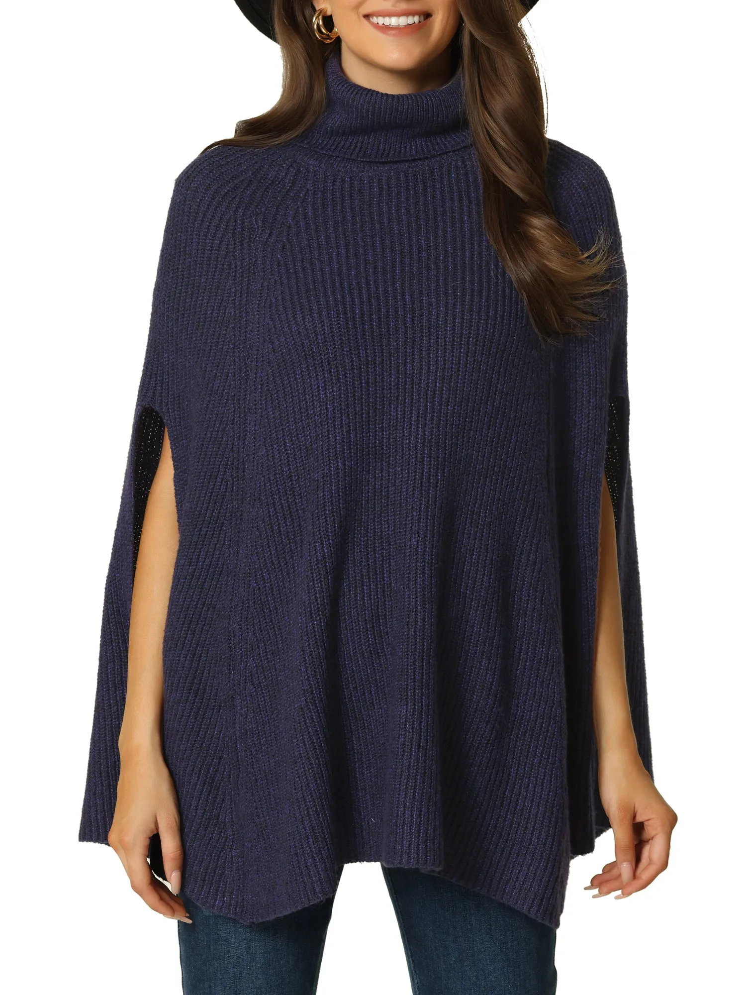 Women's Turtleneck Fashion Chunky Knit Cape Sweater