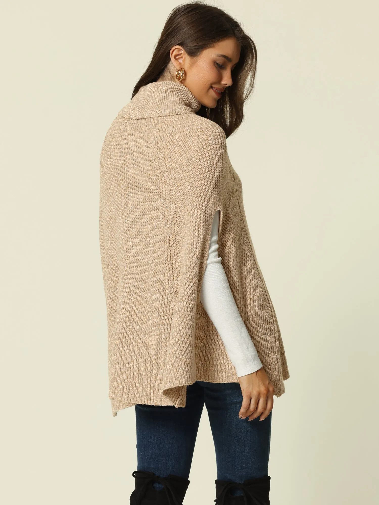 Women's Turtleneck Fashion Chunky Knit Cape Sweater