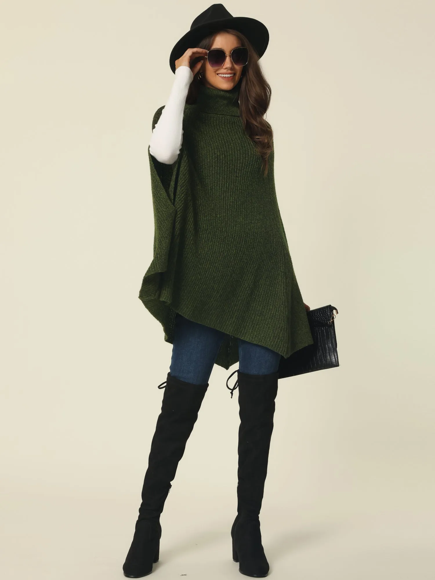 Women's Turtleneck Fashion Chunky Knit Cape Sweater