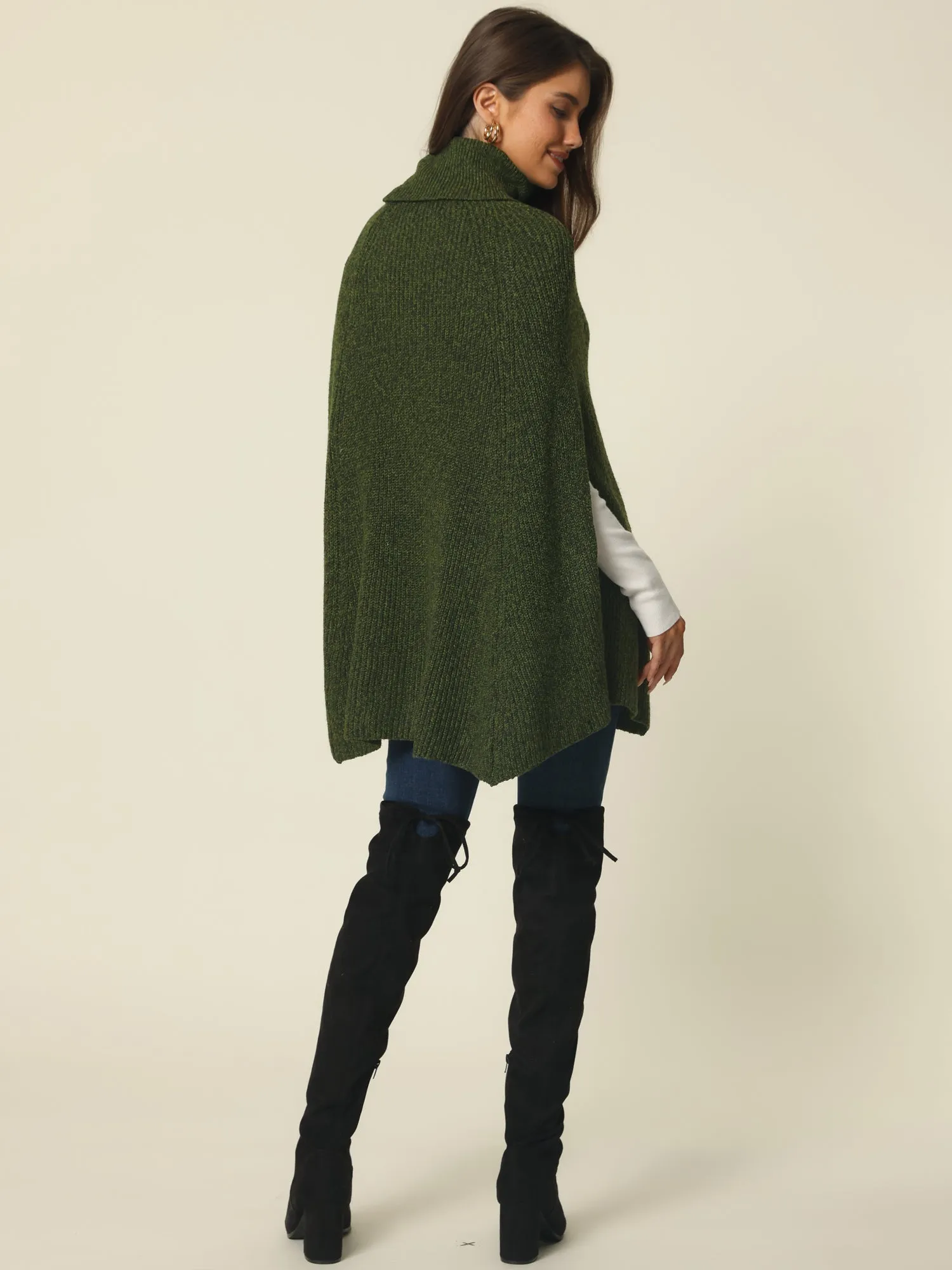 Women's Turtleneck Fashion Chunky Knit Cape Sweater