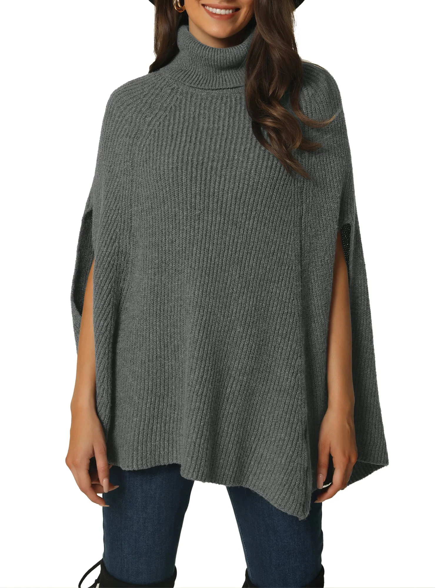 Women's Turtleneck Fashion Chunky Knit Cape Sweater