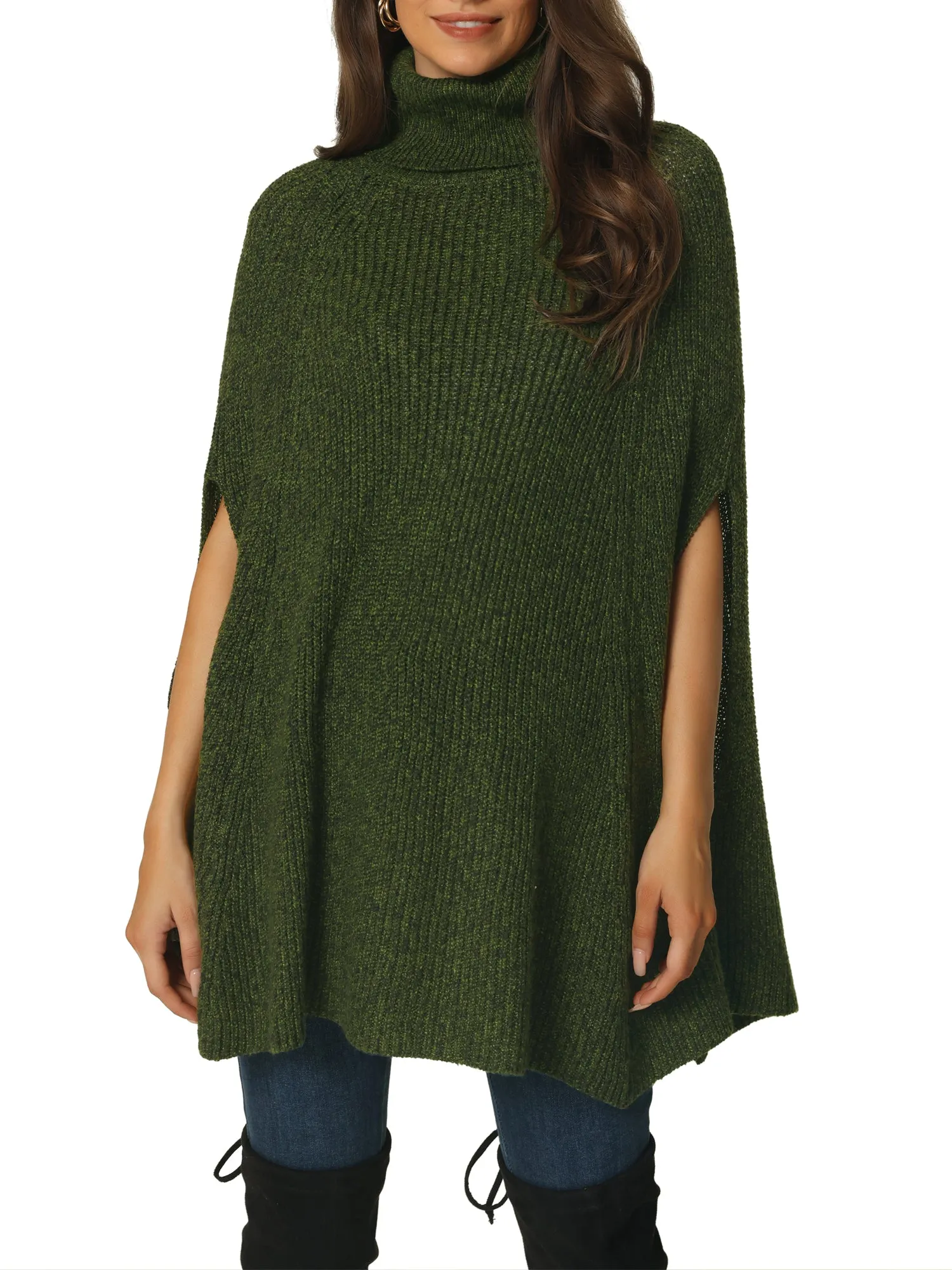 Women's Turtleneck Fashion Chunky Knit Cape Sweater