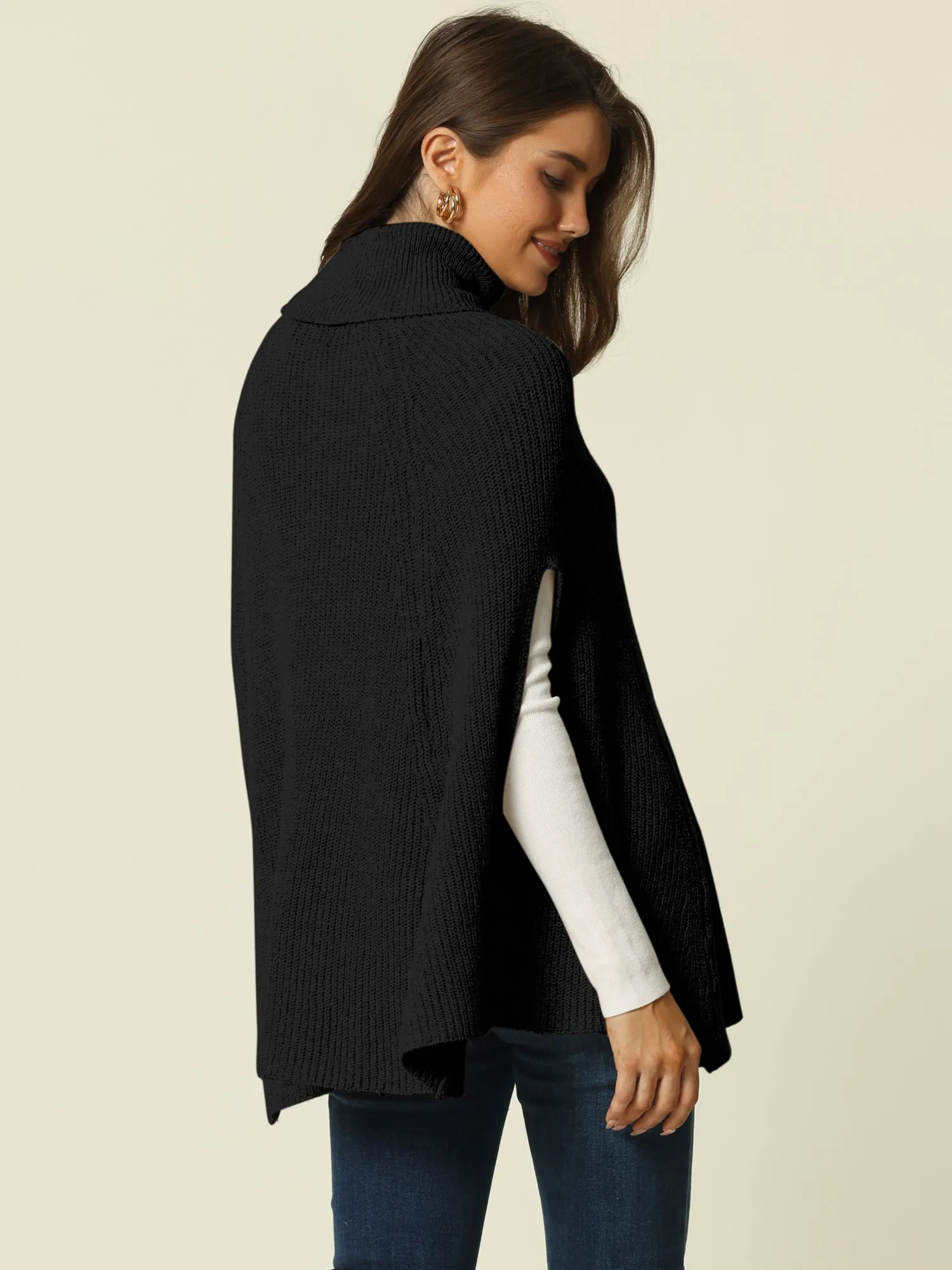 Women's Turtleneck Fashion Chunky Knit Cape Sweater