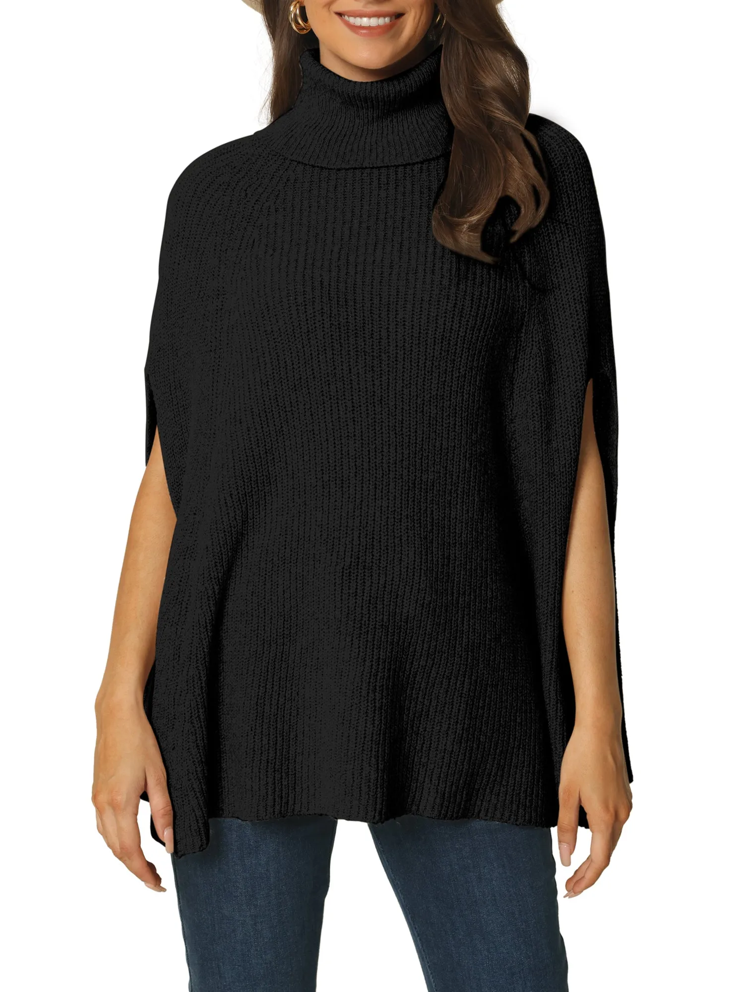Women's Turtleneck Fashion Chunky Knit Cape Sweater