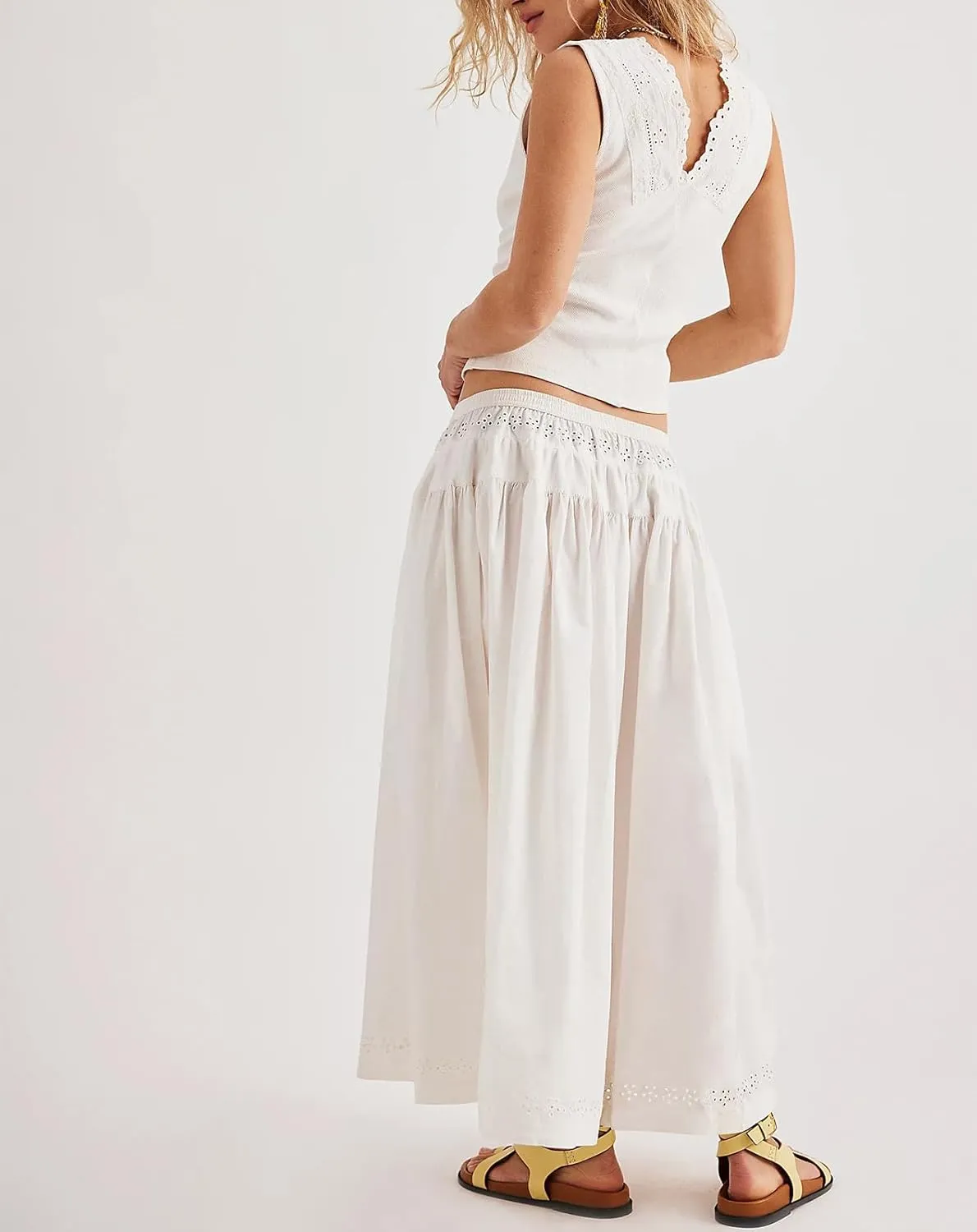 Yuemengxuan Maxi Skirt Sets for Women Y2k Summer Dresses Tie Front Tops and Long Skirts Cutout Beach 2 Piece Outfits