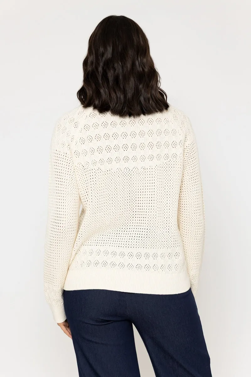 Zip Front Cardigan in Ecru