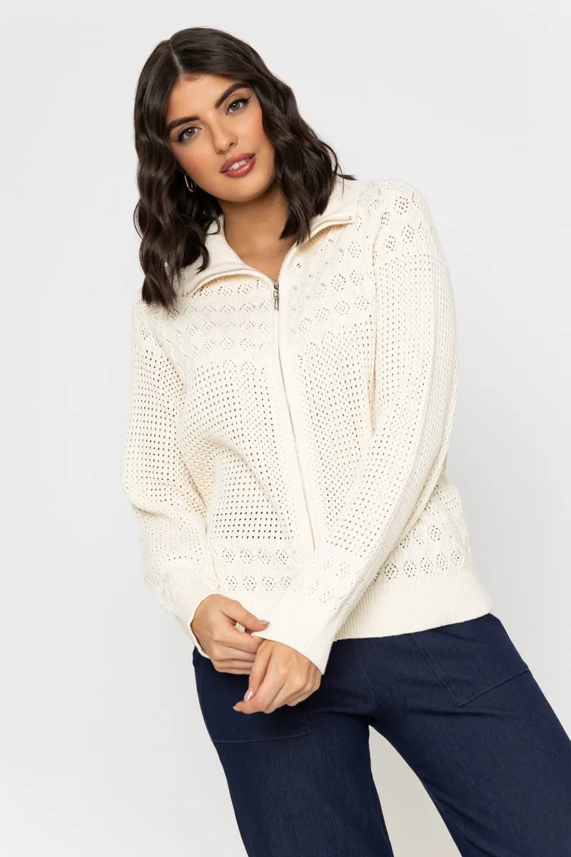 Zip Front Cardigan in Ecru