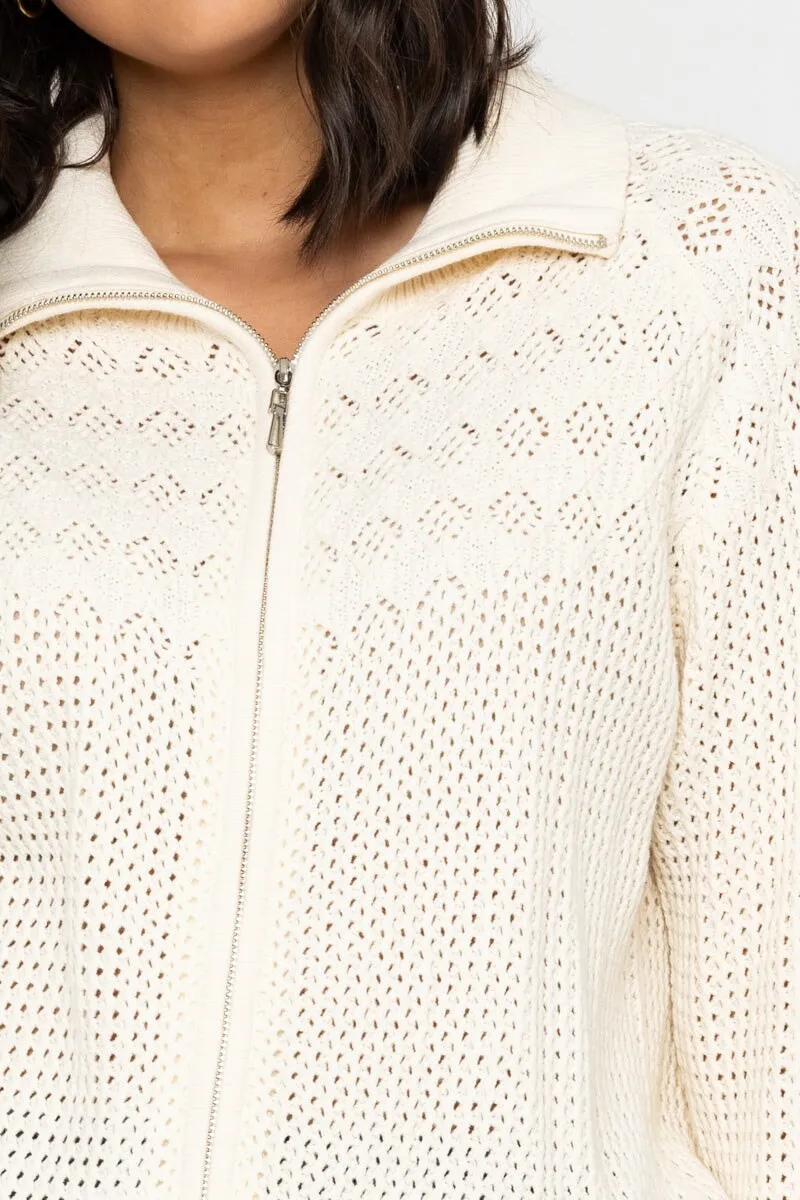 Zip Front Cardigan in Ecru