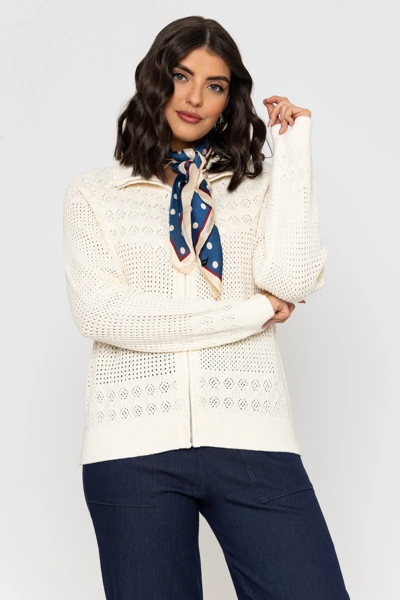 Zip Front Cardigan in Ecru