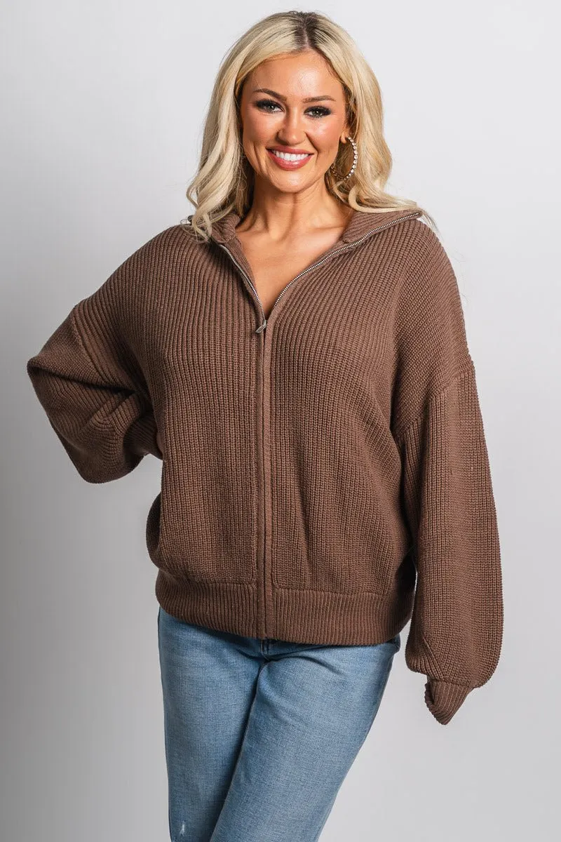 Zip oversized cardigan mocha