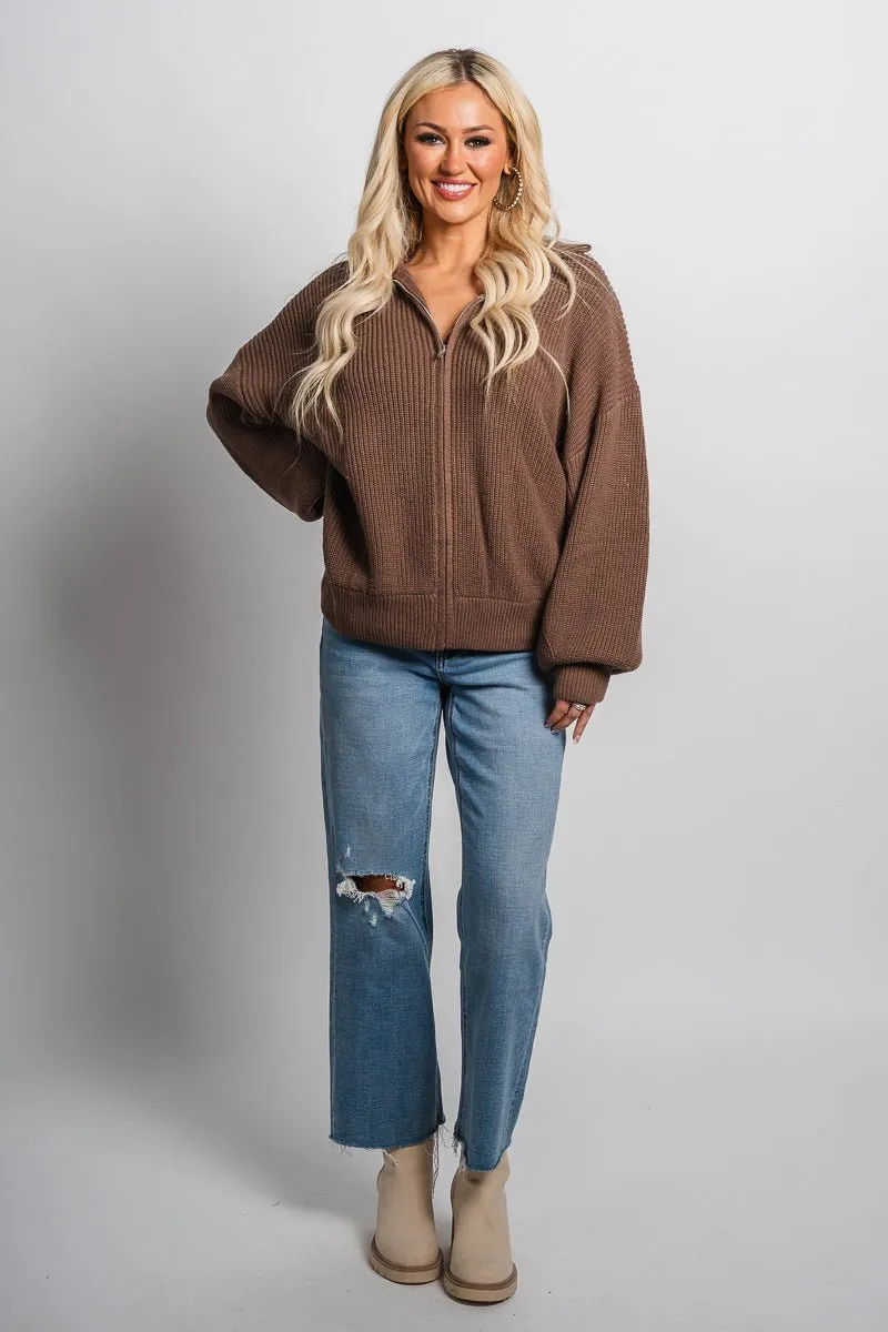 Zip oversized cardigan mocha